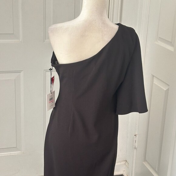 NWT Calvin Klein One Shoulder Ruffle Sheath Cocktail Dress, Black Size 10 - Picture 3 of 13